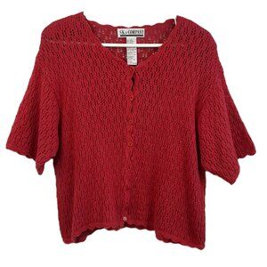 SK & Company Top Size L Knit Vintage 80's Button-up Rami Cotton Short Sleeve
